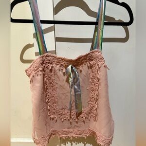 Vintage Pink Lace Camisole with Ribbon Straps